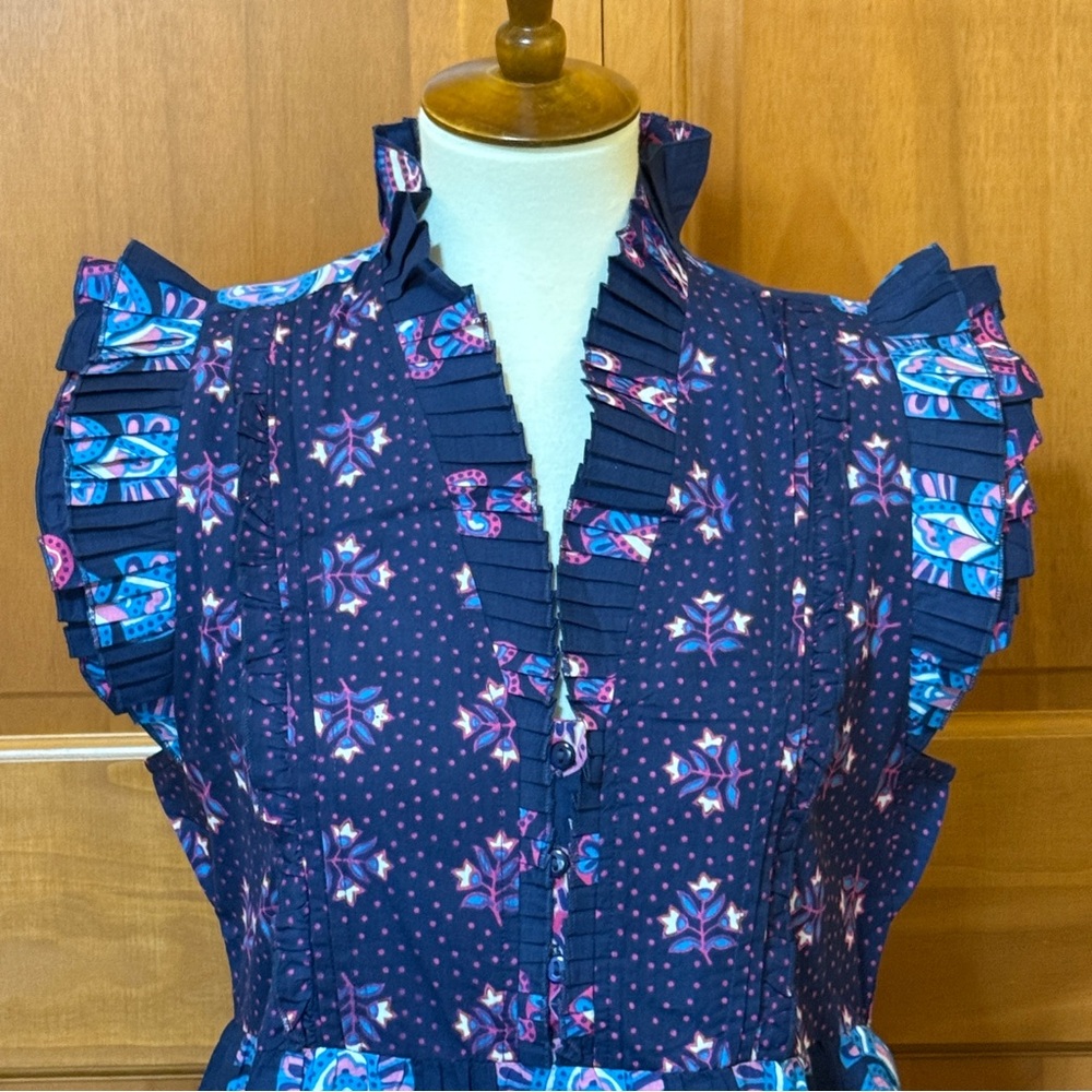 Caroline Constas Navy and Pink Ruffle Mini Dress - Picture 2 of 12